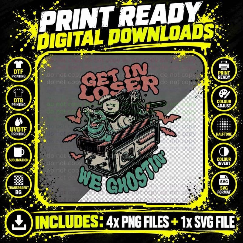 Retro 80s Horror T-Shirt, Halloween Ghosts Tee Png SVG Digital Bundle