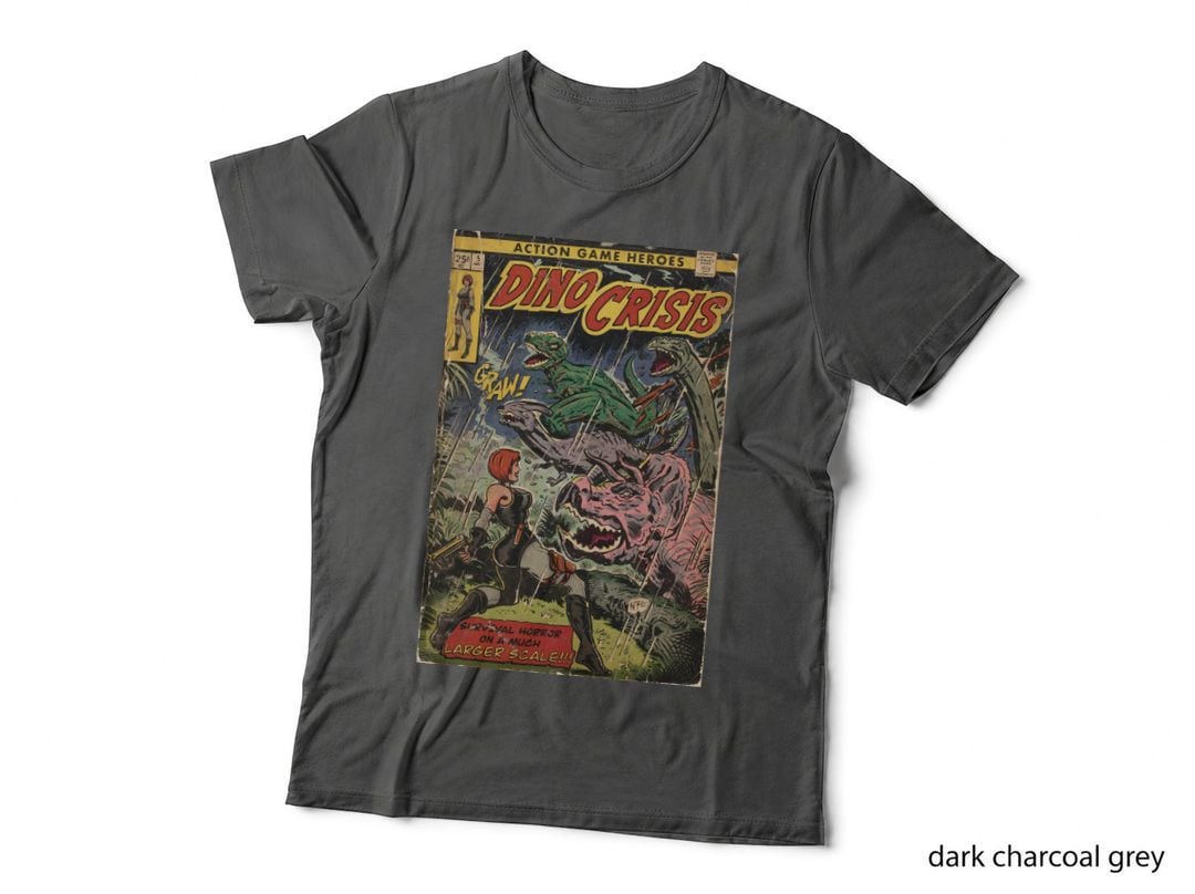 Retro Dinosaur Comic Book Cover Art, Survival Horror Fan Tee