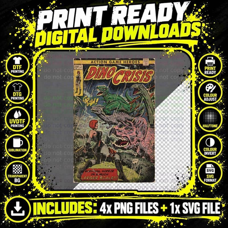 Retro Dinosaur Comic Book Cover Art Png SVG Digital Bundle