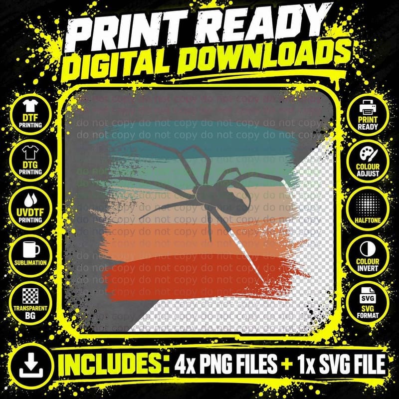 Retro Vintage Black Spider Spiders T-Shirt Png SVG Digital Bundle