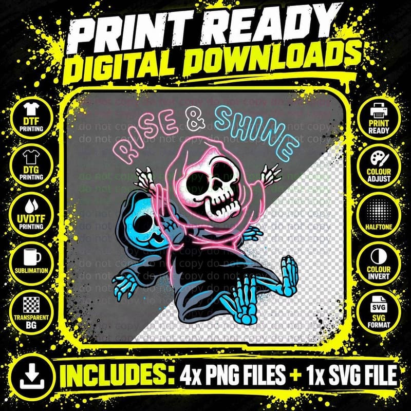 Rise & Shine, Death, Grim Reaper, Afterlife, Ghost Png SVG Digital Bundle