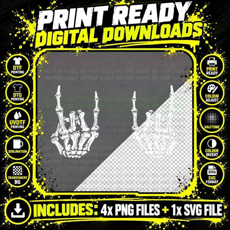 Rock on Rock Star Skeleton Hands Rocker Funny Halloween Png SVG Digital Bundle