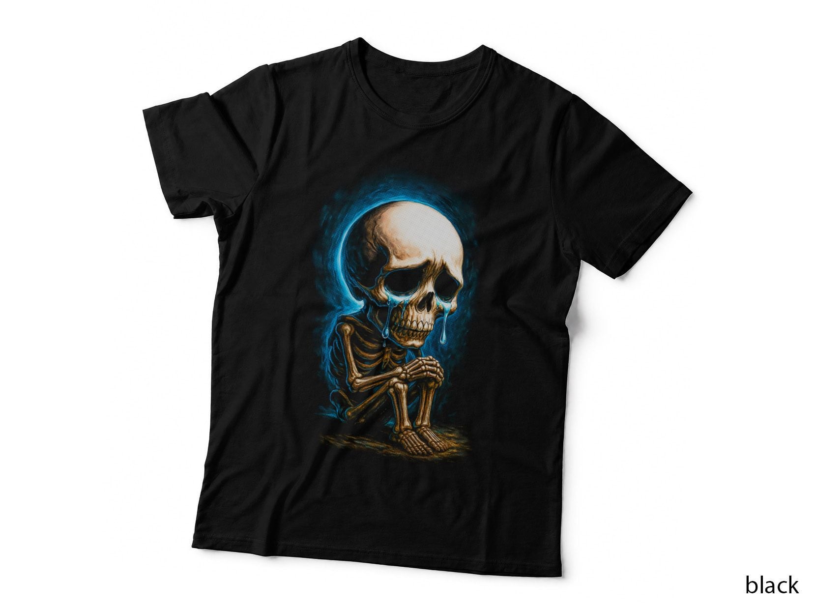 Sad Realistic Skeleton T-Shirt, Gothic Apparel, Dark Art Print
