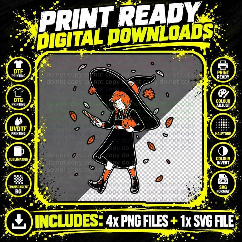 Salt Witch Girl T-Shirt, Spooky Halloween Autumn Tee Png SVG Digital Bundle