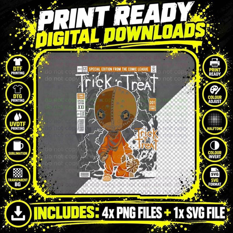 Sam Trick or Treat Comic Cover Tee, Burlap Sack Boy Png SVG Digital Bundle