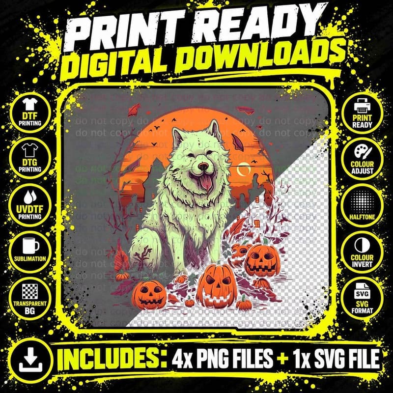 Samoyed Pumpkin Halloween Costume Dog T-Shirt Png SVG Digital Bundle