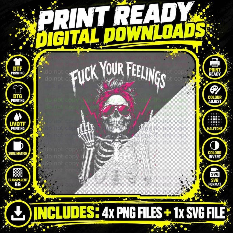 Sassy Skull Bandana Attitude T-Shirt Gothic Biker Rock Png SVG Digital Bundle