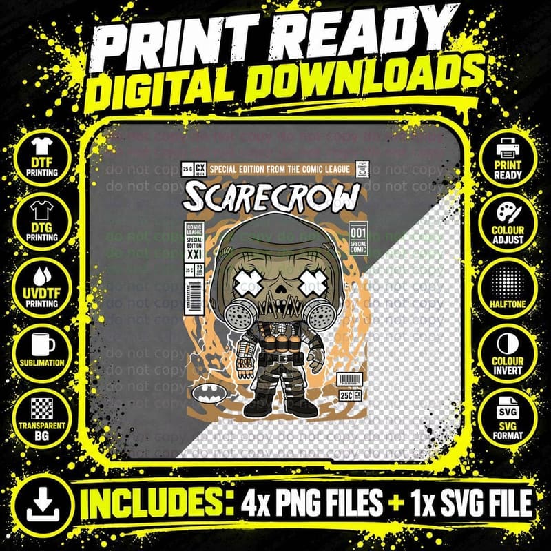 Scarecrow Comic League T-Shirt, Comic Book Style Png SVG Digital Bundle