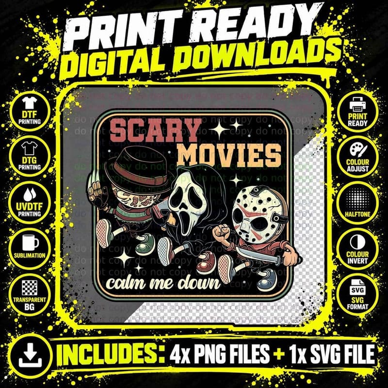 Scary Movies T-Shirt, Retro Horror Tee Png SVG Digital Bundle