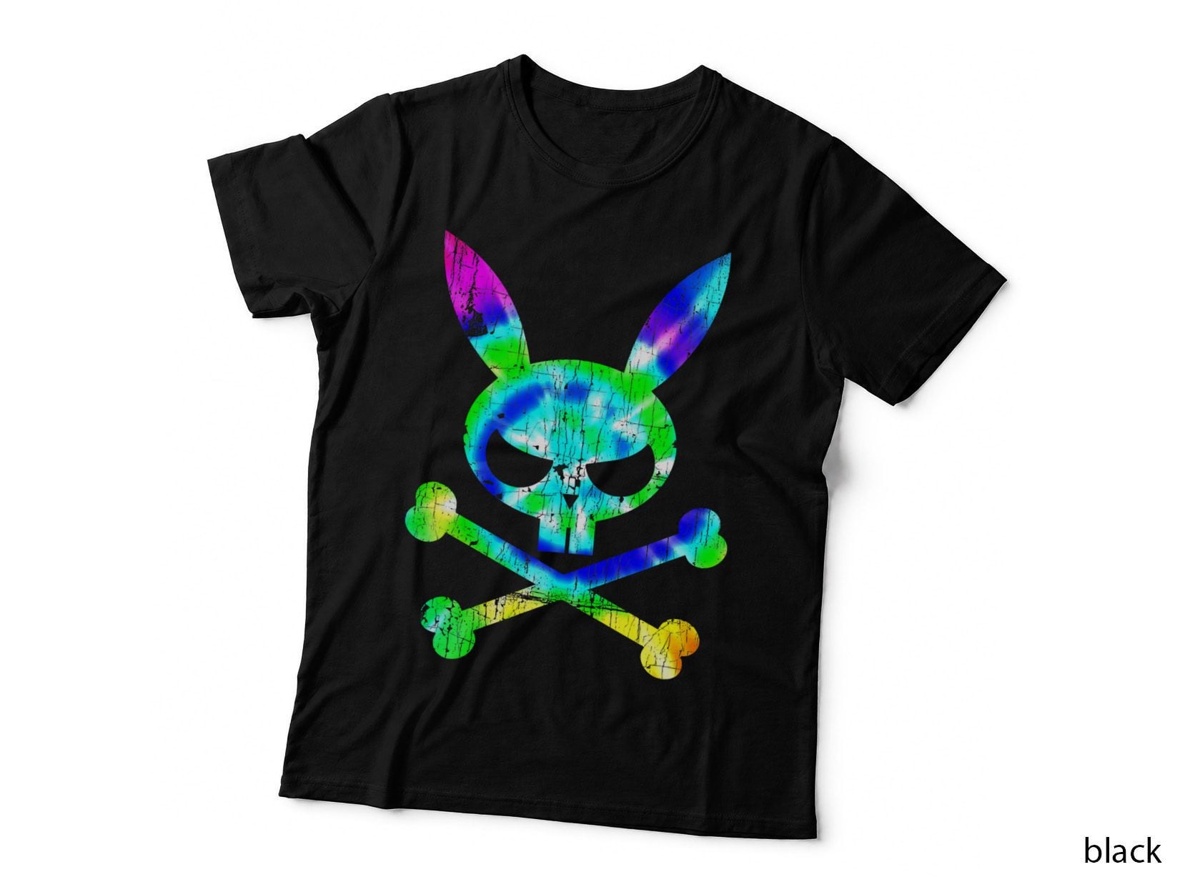 Scary Skull and Crossbones Bad Rabbit Horror Bunny Tie Dye T-Shirt
