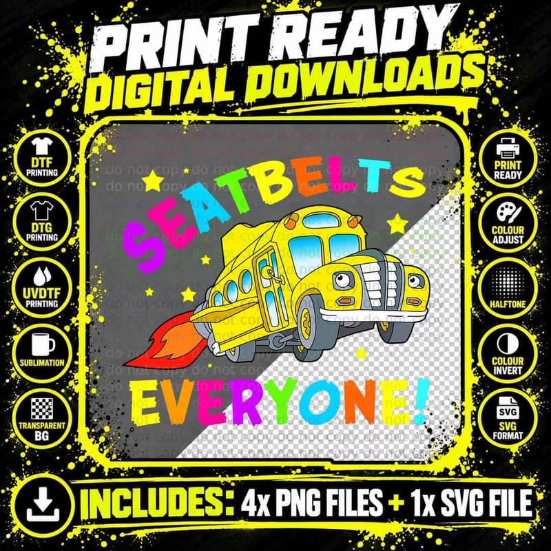 Seatbelts Everyone Magic School Bus Driver Halloween Png SVG Digital Bundle