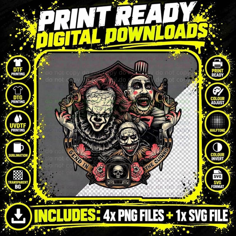 Send in the Clowns T-Shirt, Retro Horror Tee Png SVG Digital Bundle