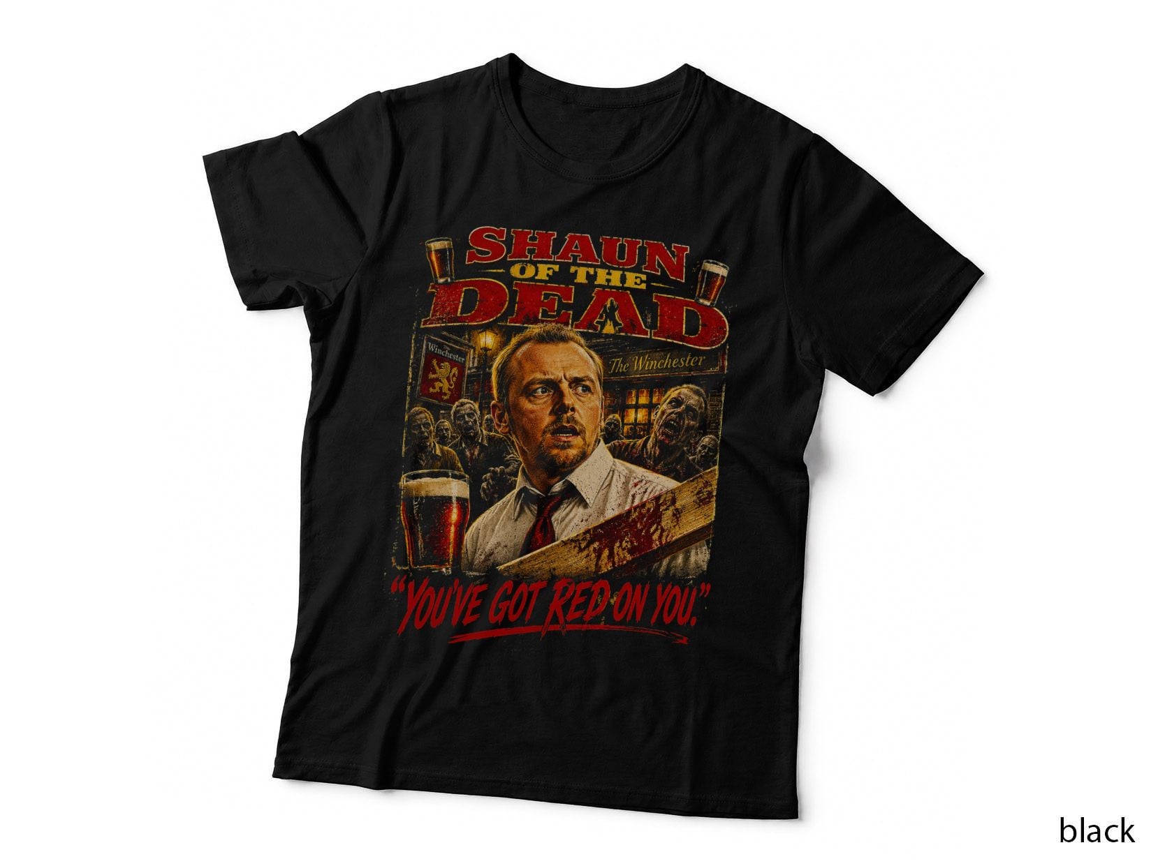 Shaun of the Dead Retro Pub Badge Vintage Horror Halftone T-Shirt