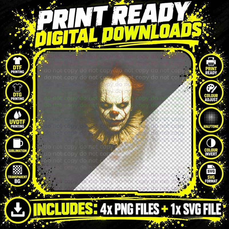 Sinister Clown Portrait T-Shirt, Halloween Costume Png SVG Digital Bundle