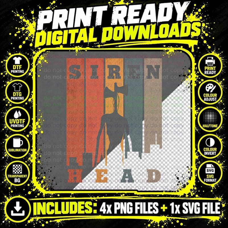 Siren Head Retro Stripes T-Shirt Creepypasta Urban Png SVG Digital Bundle