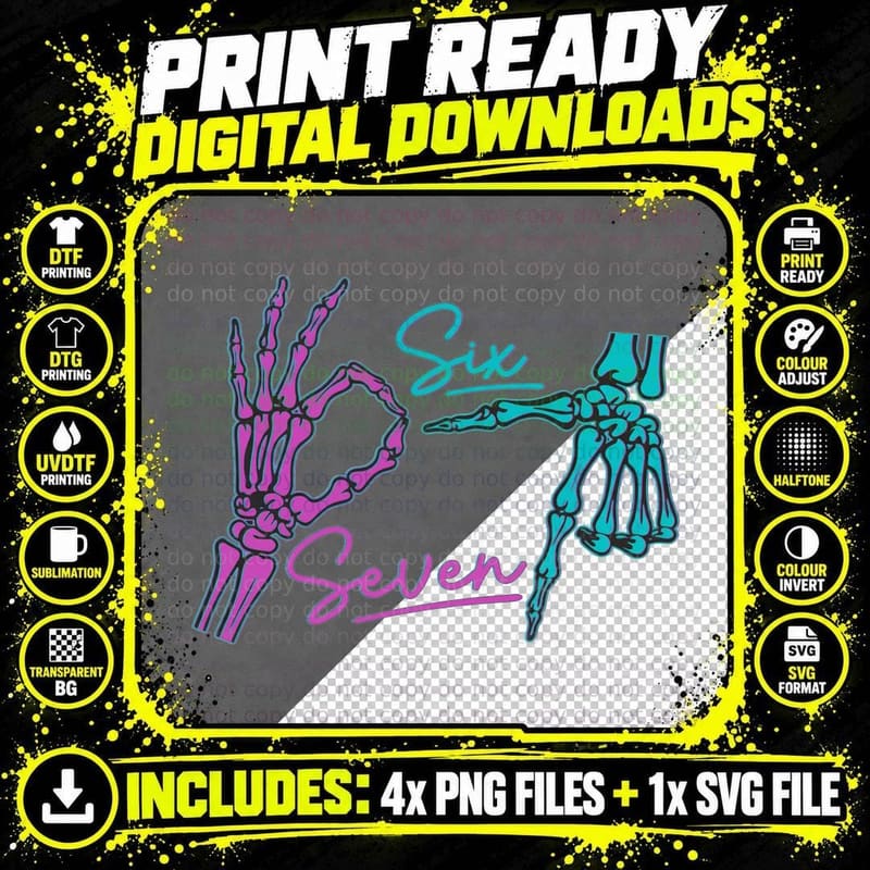 Six Seven Skeleton Hands Tee, 6 7 Meme OK Sign Png SVG Digital Bundle