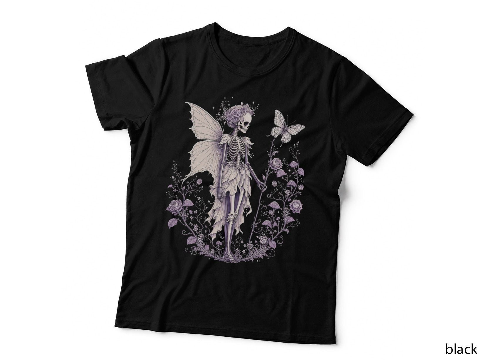 Skeleton Fairy Purple Roses T-Shirt Gothic Cottagecore Halloween Goth Gift Tee