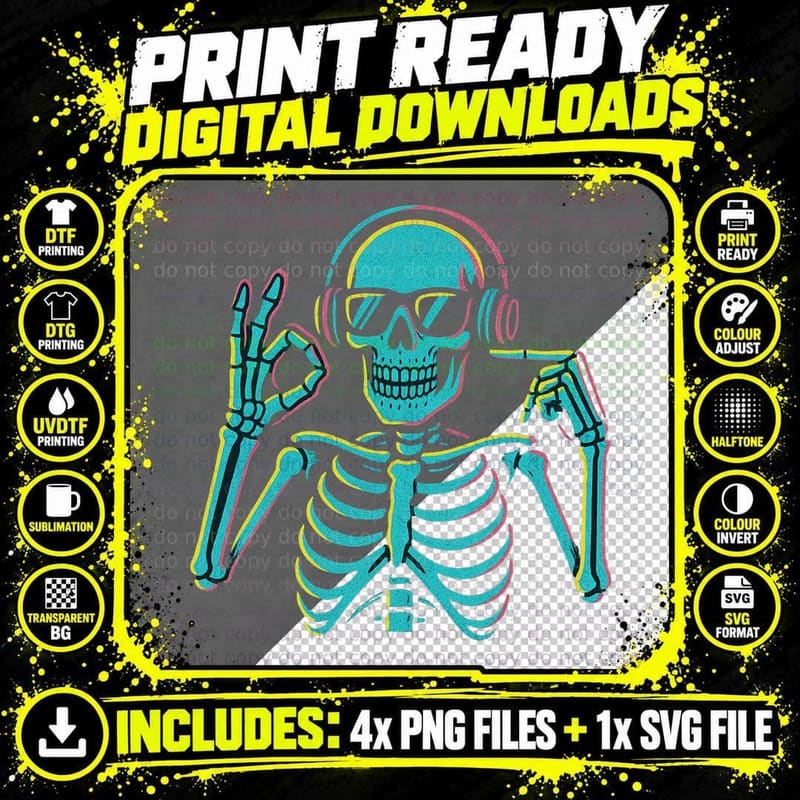 Skeleton Six Seven Tee, Headphones 6 7 Hand Meme Png SVG Digital Bundle