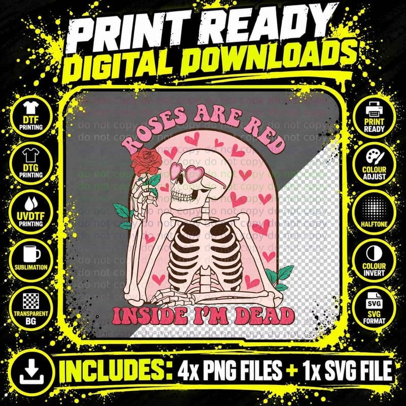 Skeleton Valentine's Day T-Shirt, Roses Are Red Print Png SVG Digital Bundle