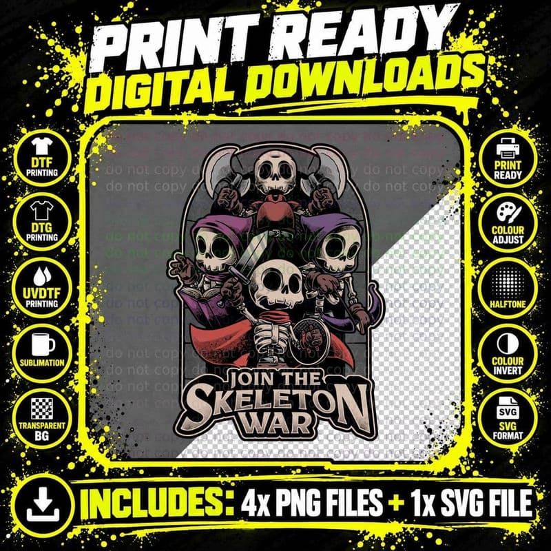 Skeleton War RPG Meme T-Shirt, Gothic Horror Tee Png SVG Digital Bundle