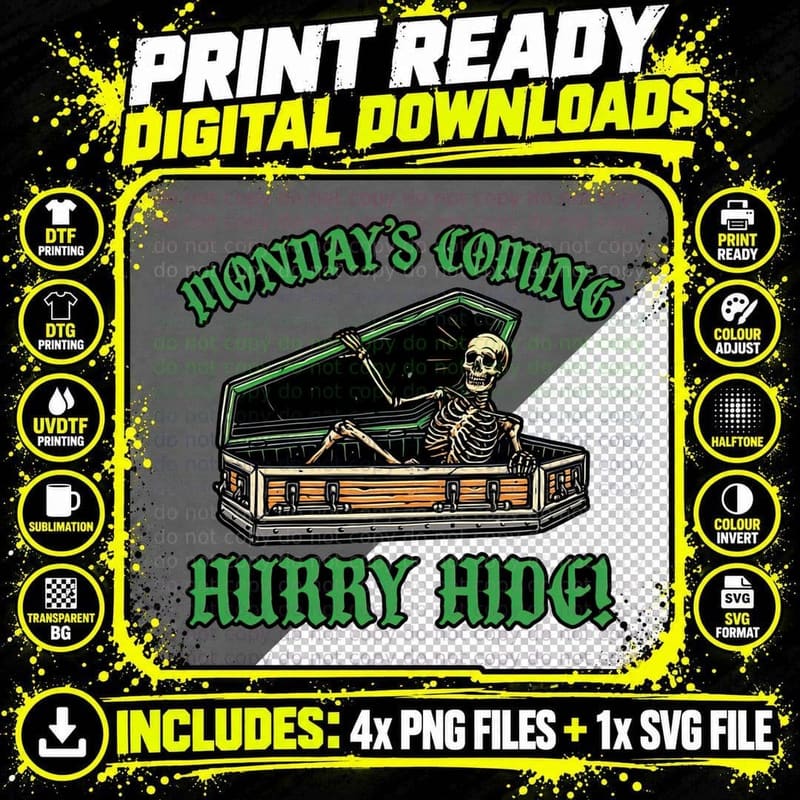 Skeleton in Coffin T-Shirt, Gothic Horror Tee Png SVG Digital Bundle