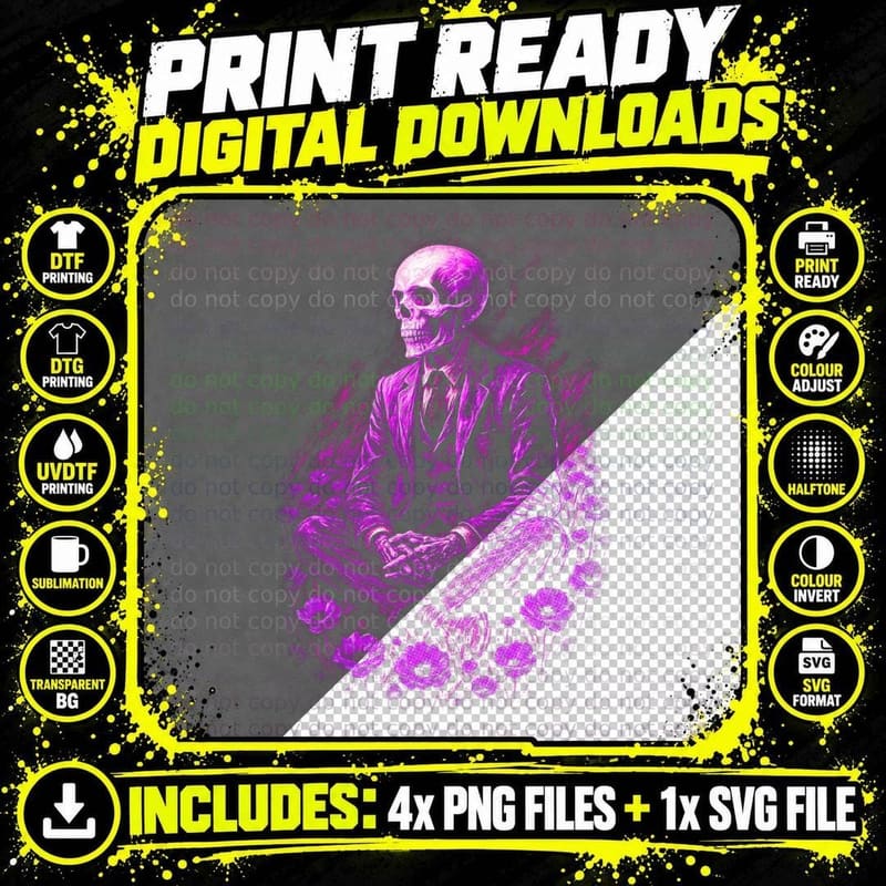 Skeleton in Floral Garden T-Shirt, Day of the Dead Png SVG Digital Bundle