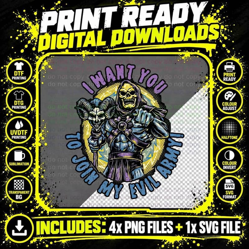 Skeletor T-Shirt, Retro 80s Horror Tee, Gift for Fans Png SVG Digital Bundle