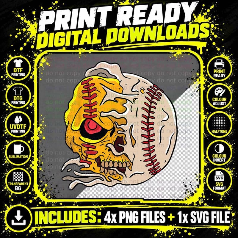 Skull Baseball Cool Skeleton Sports Player Pitcher Png SVG Digital Bundle