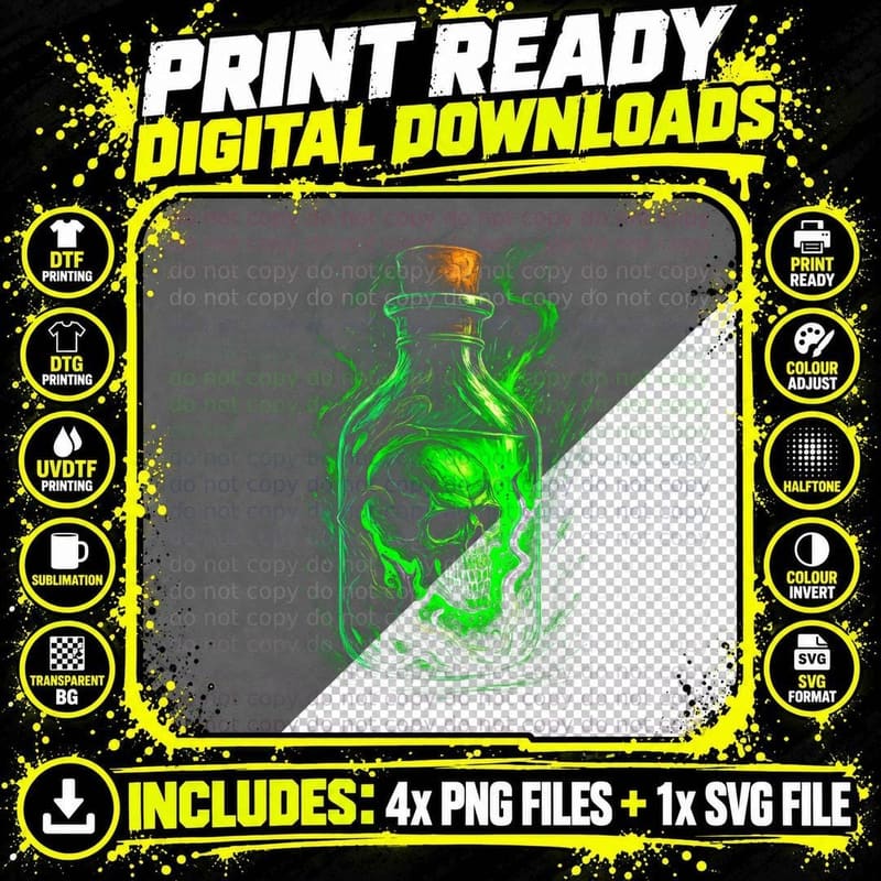 Skull Poison Bottle T-Shirt, Halloween Costume Png SVG Digital Bundle