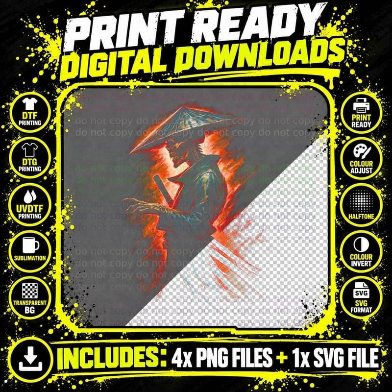 Skull Samurai T-Shirt, Dynamic Print, Horror Apparel Png SVG Digital Bundle