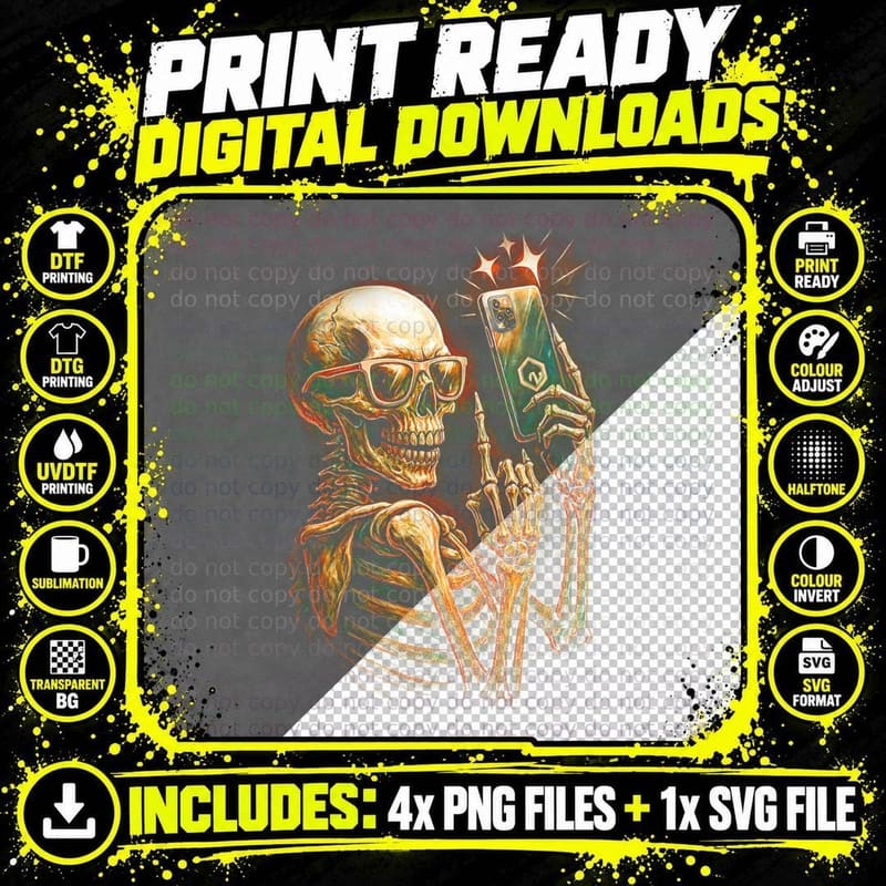 Skull Skeleton Modern Dynamic Phone T-Shirt Png SVG Digital Bundle