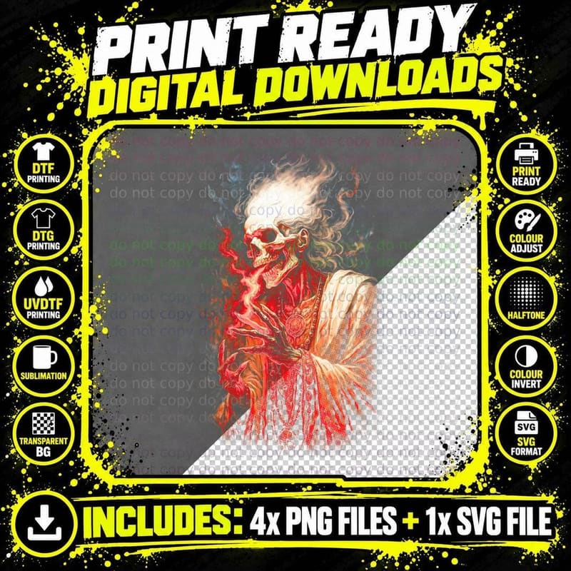 Skull T-Shirt, Gothic Art Print, Halloween Costume Png SVG Digital Bundle