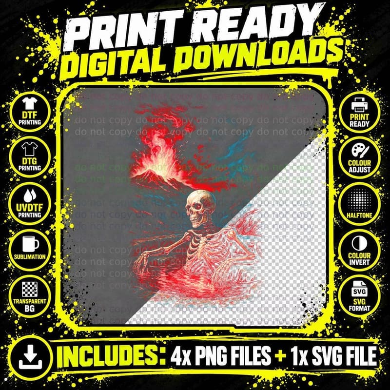 Skull in Lava Field T-Shirt, Gothic Horror Apparel Png SVG Digital Bundle