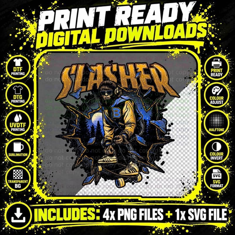 Slasher Wolf T-Shirt, Retro Horror Tee Png SVG Digital Bundle