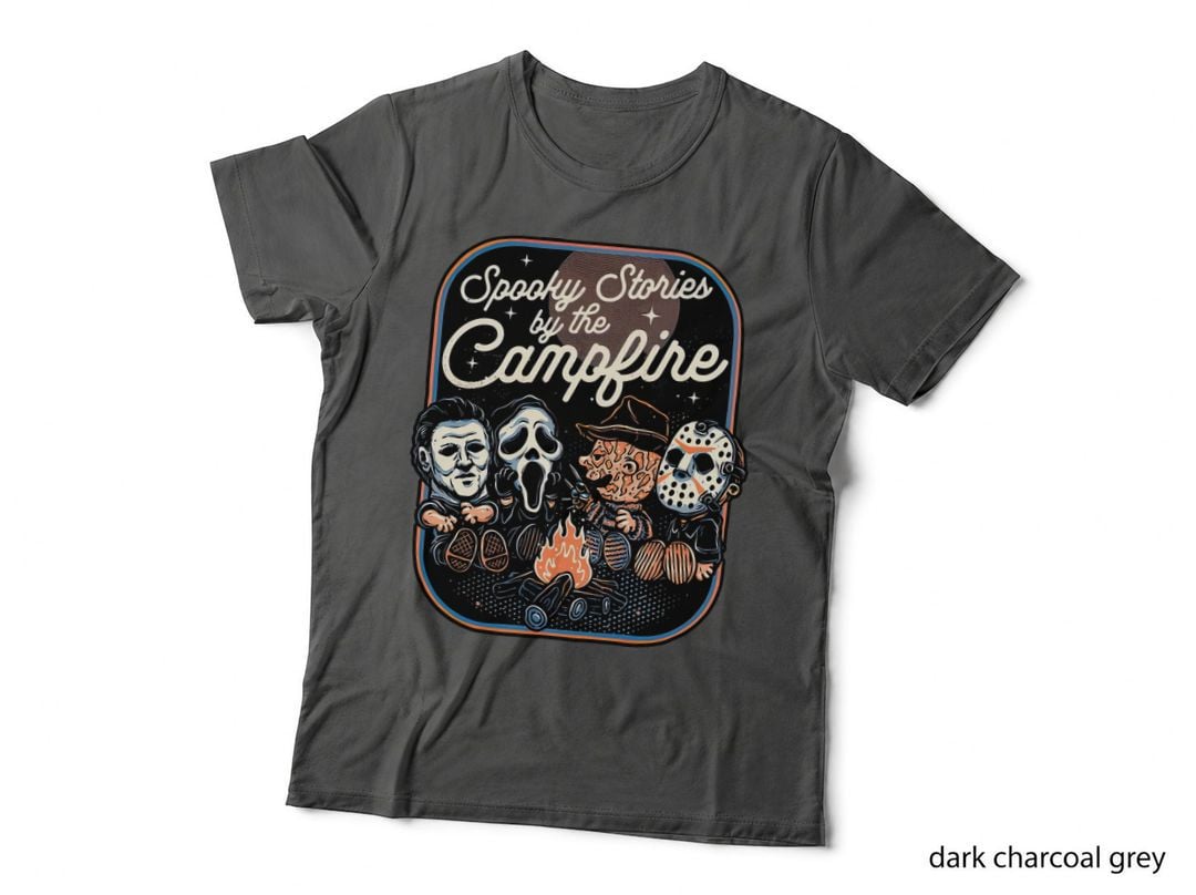 Spooky Campfire T-Shirt, Horror Movie Characters Tee, Gift for Horror Fans