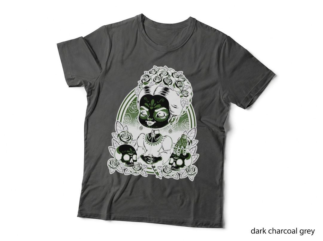 Spooky Creepy Muerte Girl T-Shirt, Gothic Sugar Skull Tee