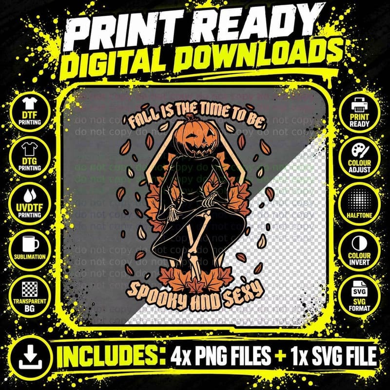 Spooky Fall Pumpkin Reaper T-Shirt, Gothic Halloween Tee Png SVG Digital Bundle