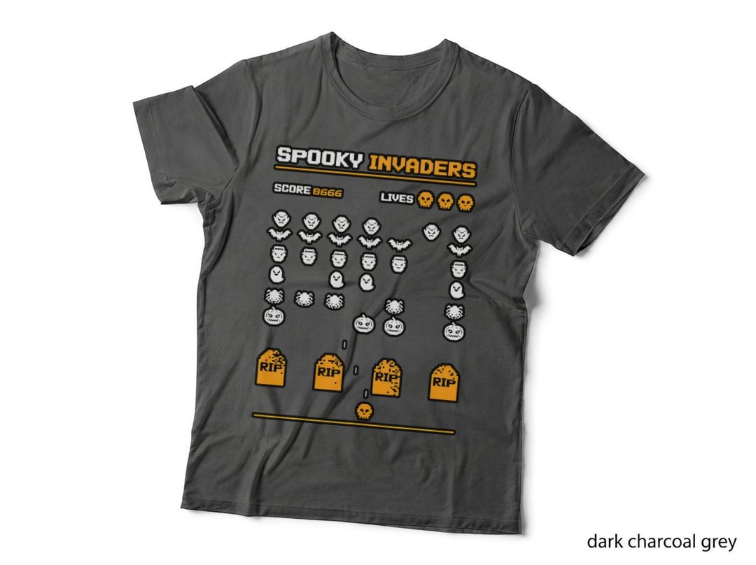 Spooky Invaders T-Shirt, Retro Horror Tee, Gift for Gamers
