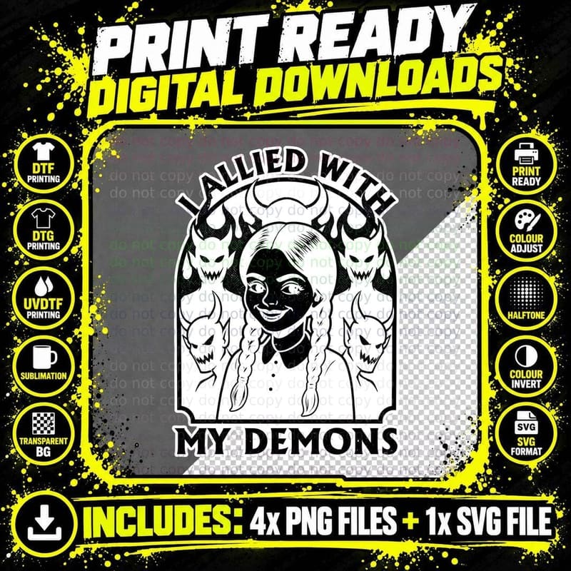 Spooky Mysterious Girl Demons T-Shirt, Gothic Horror Tee Png SVG Digital Bundle