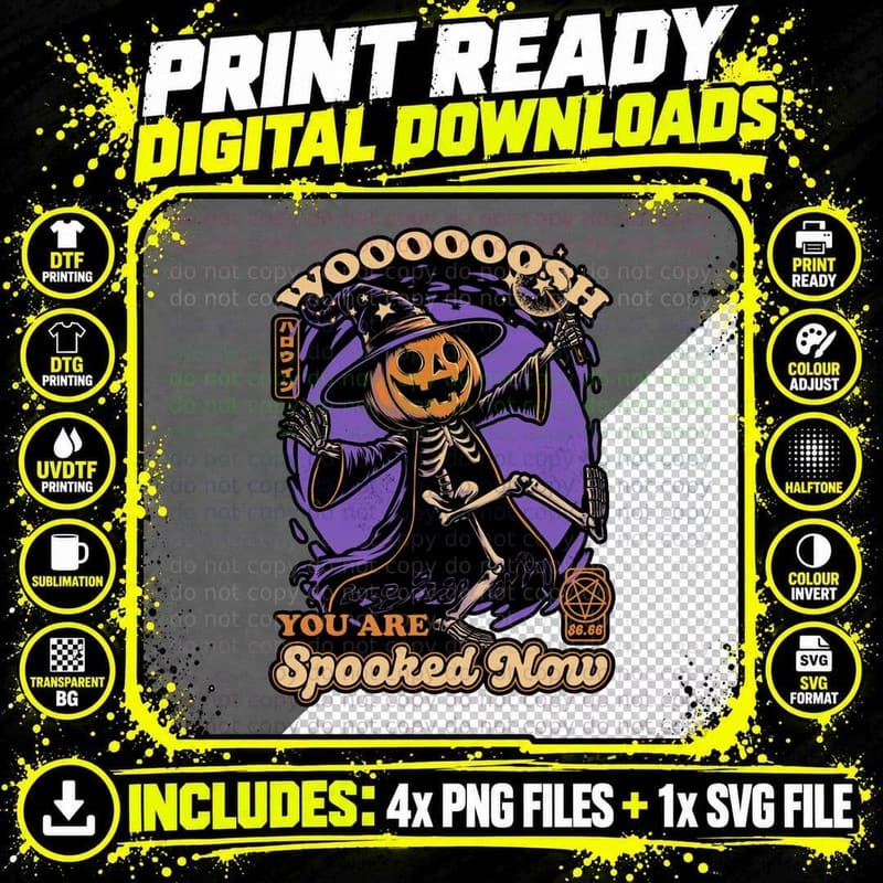 Spooky Pumpkin Wizard T-Shirt, Halloween Tee Png SVG Digital Bundle