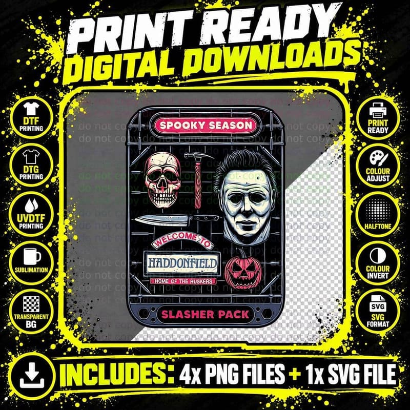 Spooky Season Slasher Pack T-Shirt, Halloween Horror Tee Png SVG Digital Bundle