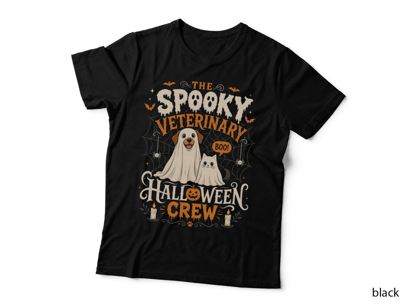 Spooky Veterinary Halloween Crew T-Shirt Vet Nurse Ghost Dog Cat Tech Gift Tee