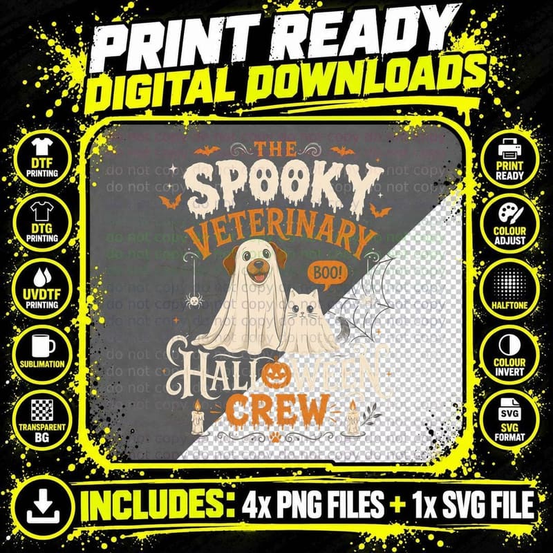 Spooky Veterinary Halloween Crew T-Shirt Vet Nurse Ghost Png SVG Digital Bundle