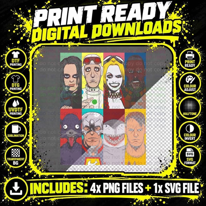 Squad of Misfits T-Shirt, Comic Horror Style Png SVG Digital Bundle