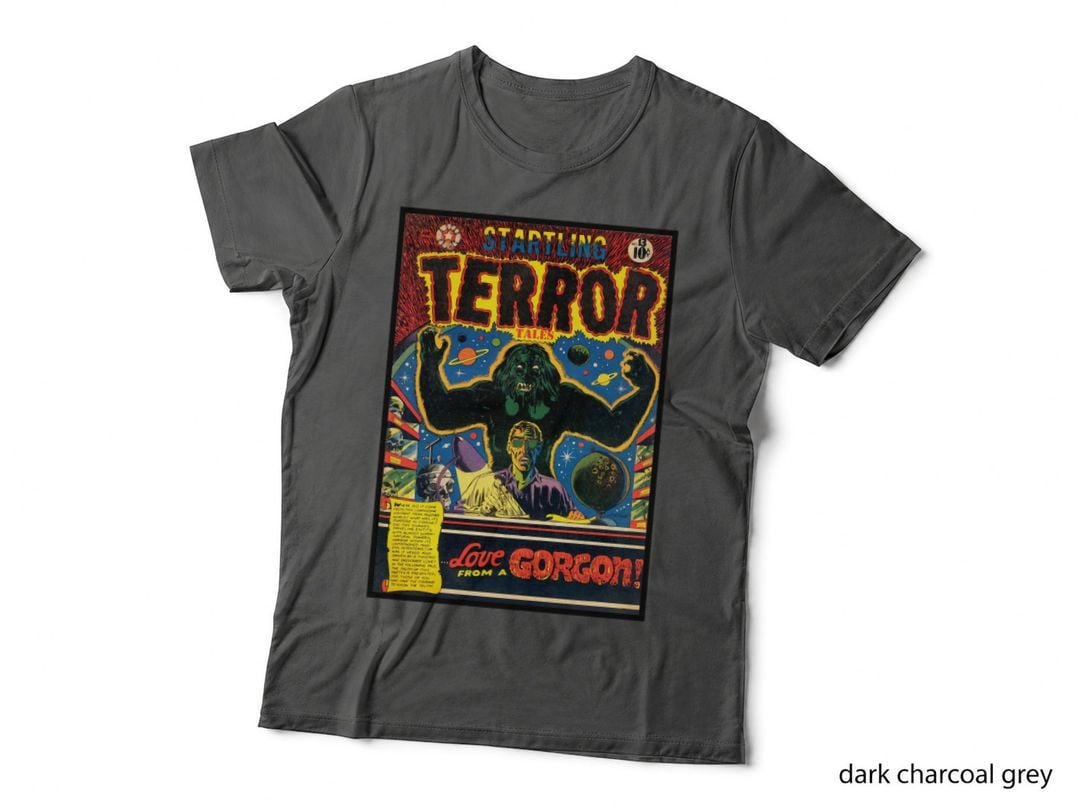 Startling Terror Tales Gorgon Comic Cover T-Shirt, Retro Horror Art, Spooky Fan