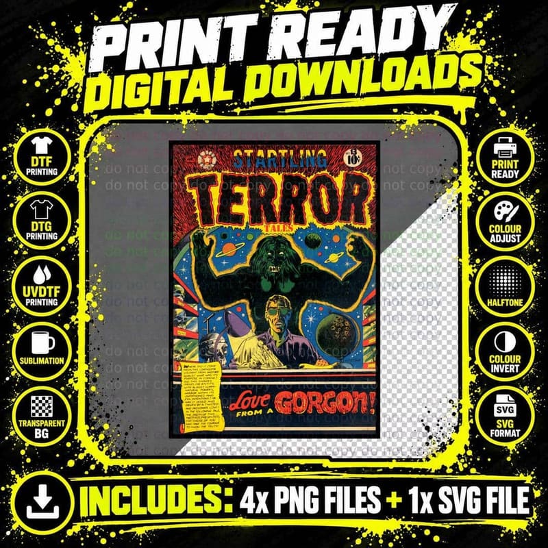 Startling Terror Tales Gorgon Comic Cover T-Shirt Png SVG Digital Bundle
