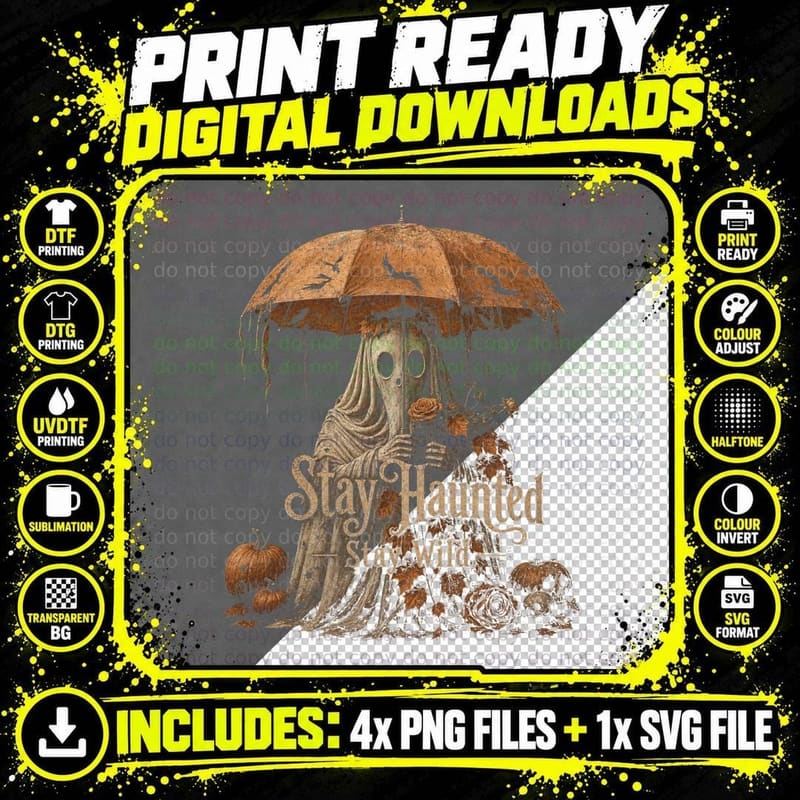 Stay Haunted Stay Wild Ghost T-Shirt Autumn Halloween Png SVG Digital Bundle
