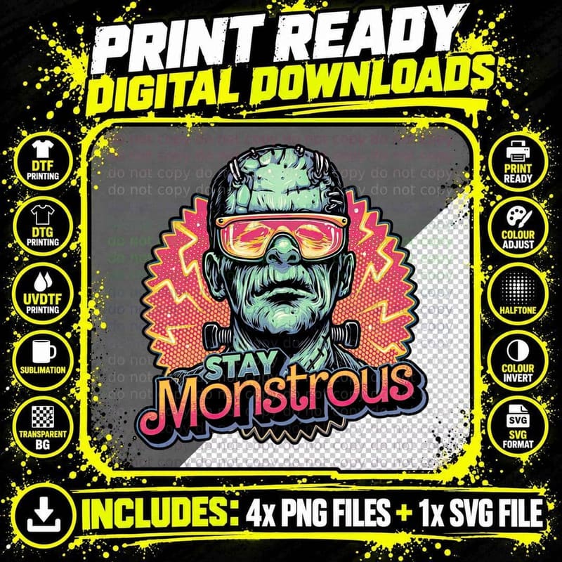 Stay Monstrous T-Shirt, Retro Horror Tee Png SVG Digital Bundle