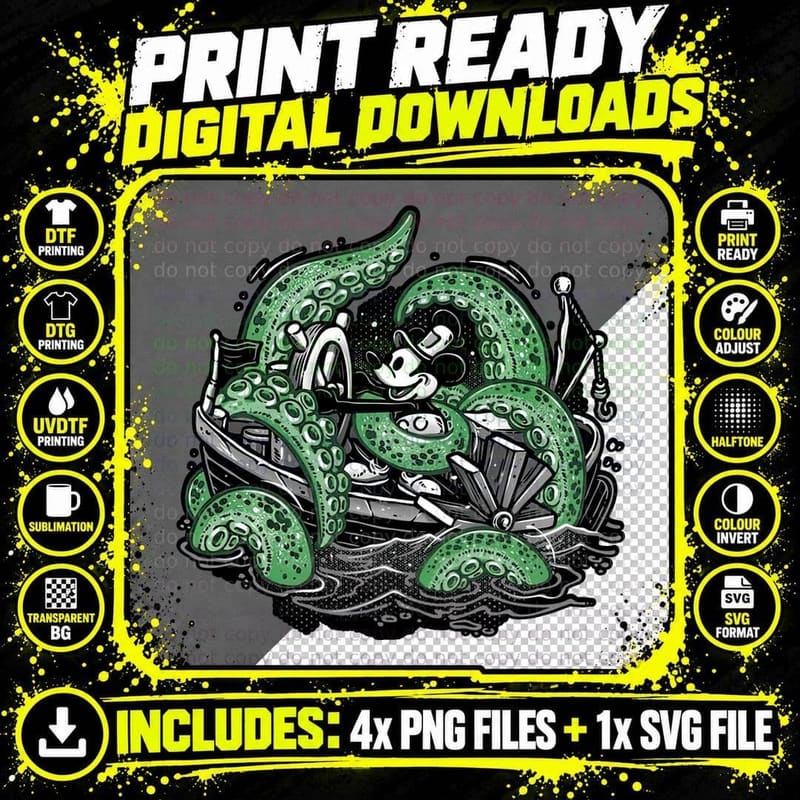 Steamboat Willie Monster T-Shirt, Vintage Horror Tee Png SVG Digital Bundle