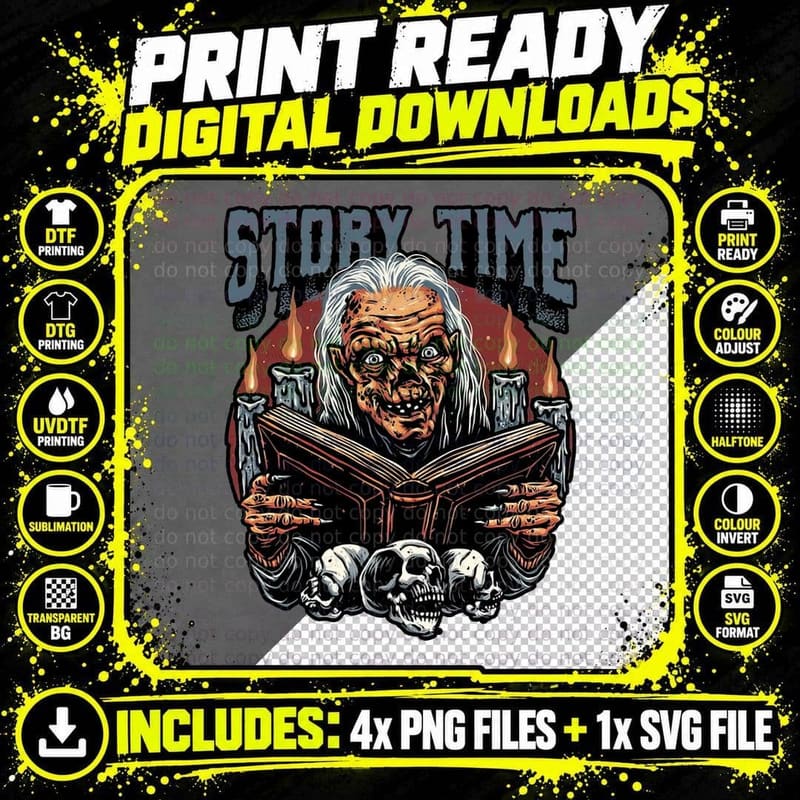 Story Time T-Shirt, Retro Horror Tee Png SVG Digital Bundle